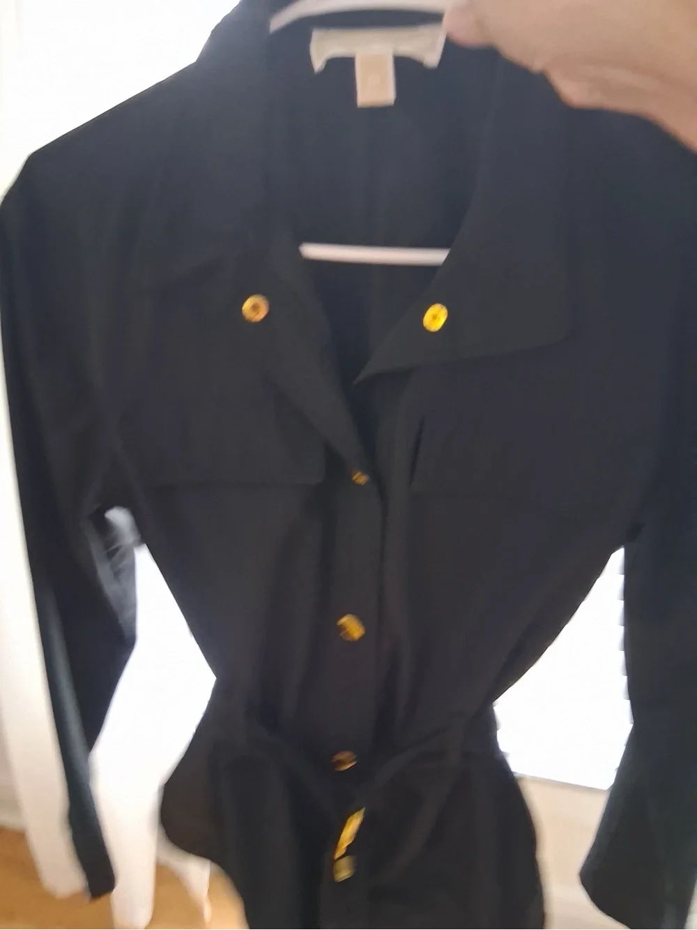 Michael Kors Black Utility Jacket with Gold Buttons and belt